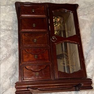 Large Wooden Jewelry Box with Glass Door
